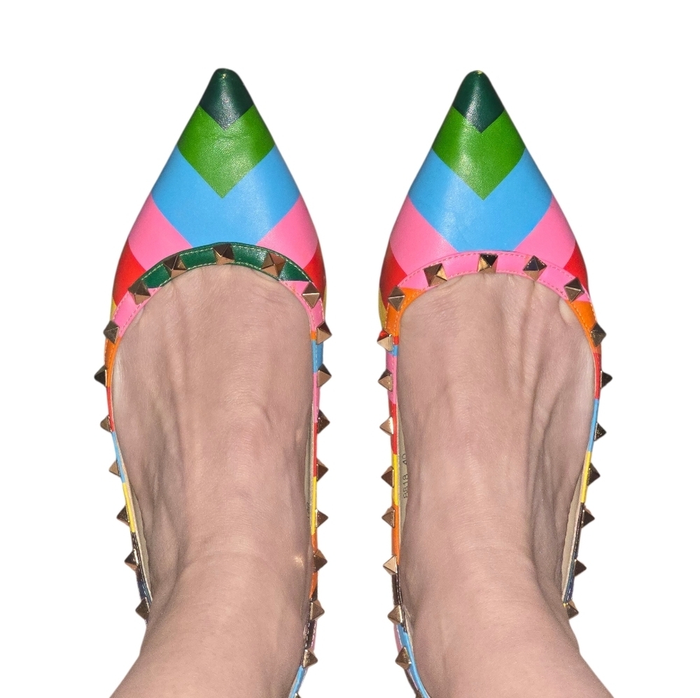 Valentino Garavani Rainbow Chevron Rock-Studded Pointy Flats Size 40 9 - Picture 7 of 11